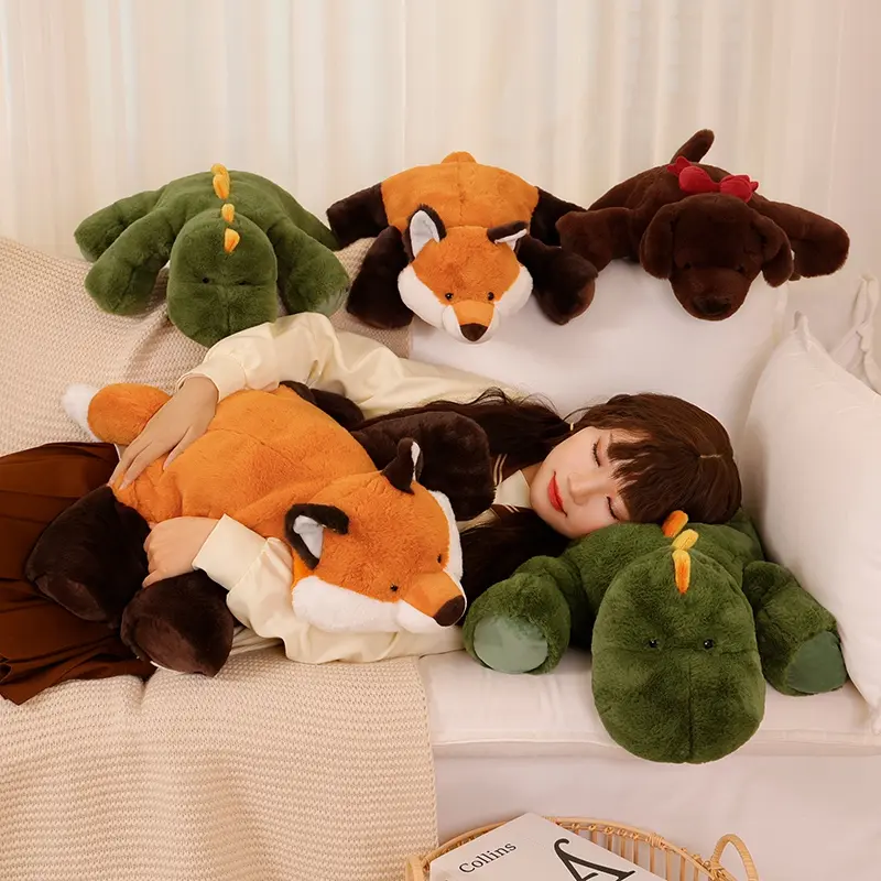 45-70cm Super Soft Lazy Fluffy Plush Stuffed Animals Plushie Raccoon Fox Crocodile Sloth Hug Throw Pillow Birthday Gift Boy Girl