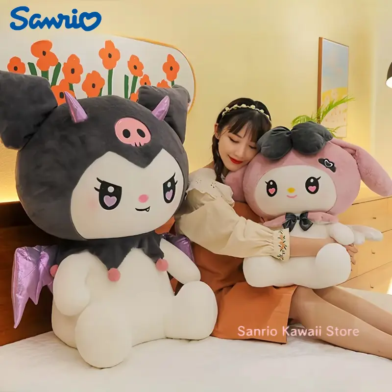40/50/60CM Big Size Sanrio Cute Demon Kuromi Plush Toy Angel My Melody Plushies Pillow Doll Stuffed Animal Home Decor Gift