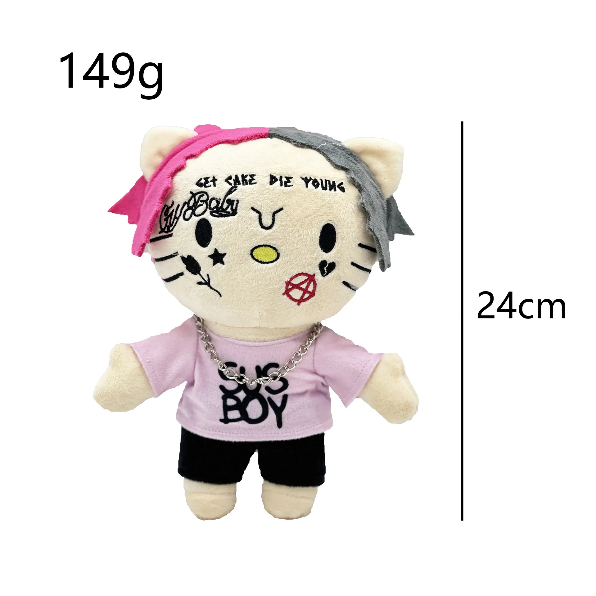 Hello Kitty as Lil Peep Plush Doll Plushies Stuffed Toys Cute Kids Boys Girls Christmas Gifts