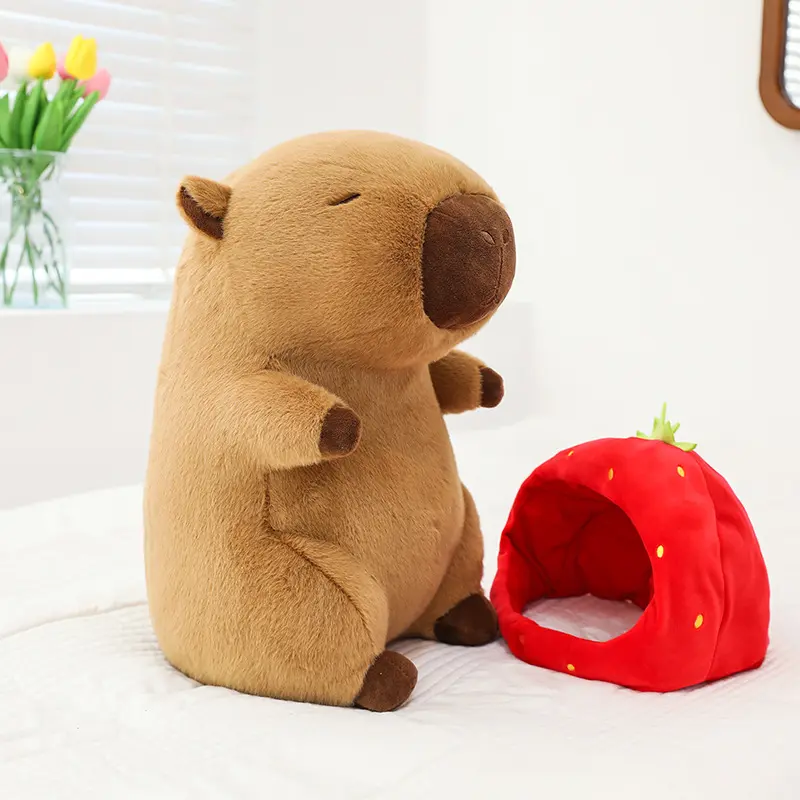 Kawaii 50cm Strawberry Hat Capybara Big Size Plush Toys Simulation Turtle Backpack Capibara Stuffed Animals Kids Birthday Gifts