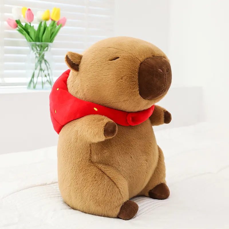 Kawaii 50cm Strawberry Hat Capybara Big Size Plush Toys Simulation Turtle Backpack Capibara Stuffed Animals Kids Birthday Gifts