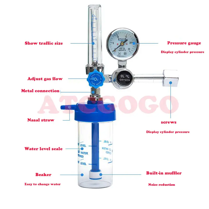Buoy type pressure gauge pressure reducing valve with humidifying bottle