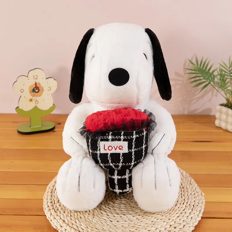Cute Snoopy Flower Doll Plush Toy Cartoon Love Snoopy Doll Pillow Valentine'S Day Gift Birthday Gift