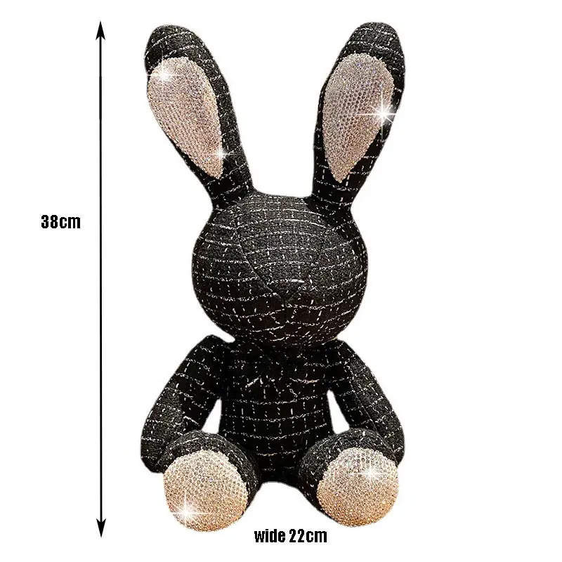 New Cute Diamond Inlaid Rabbit Plush Toys 38cm Bunny DIY Doll Ornament Creative Gifts Accompany Xmas Birthday Toys For Children
