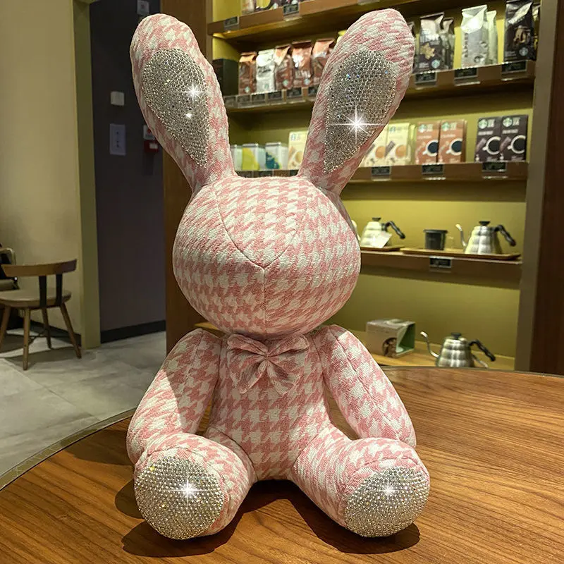 New Cute Diamond Inlaid Rabbit Plush Toys 38cm Bunny DIY Doll Ornament Creative Gifts Accompany Xmas Birthday Toys For Children
