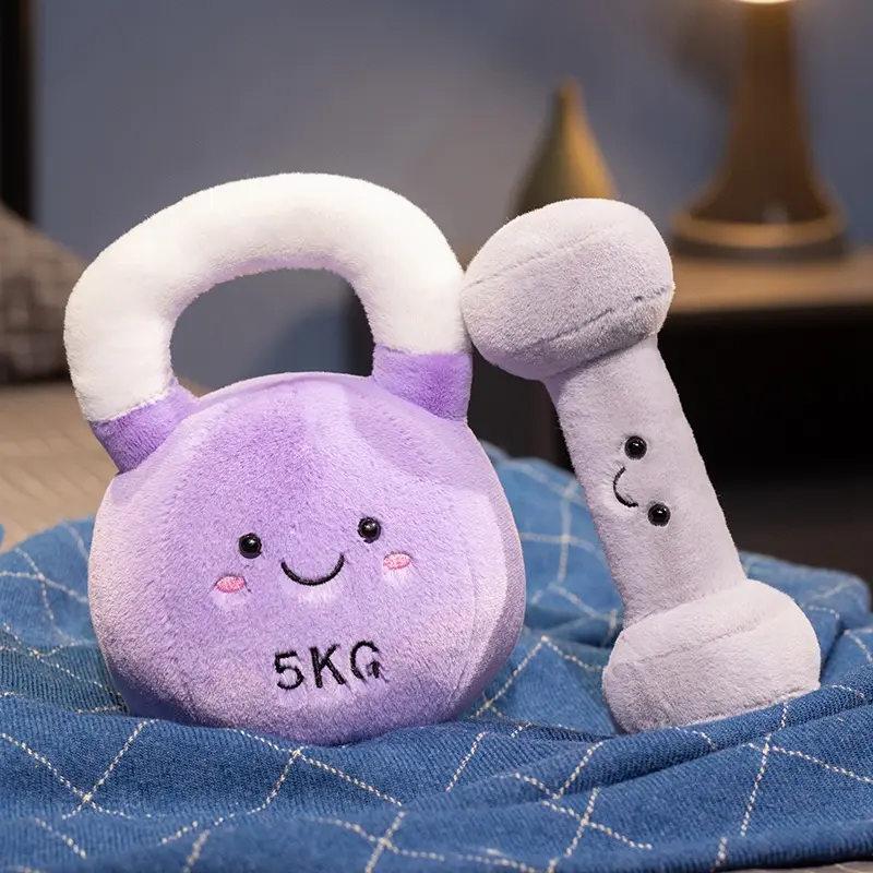 JC Simulation Fitness Equipment Plush Toy Kettlebell Dumbbell Plushies Stuffed Doll Kawaii Room Decor Birthday Xmas Gifts
