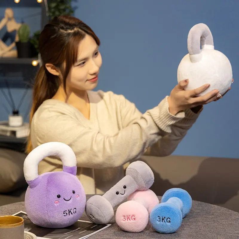 JC Simulation Fitness Equipment Plush Toy Kettlebell Dumbbell Plushies Stuffed Doll Kawaii Room Decor Birthday Xmas Gifts