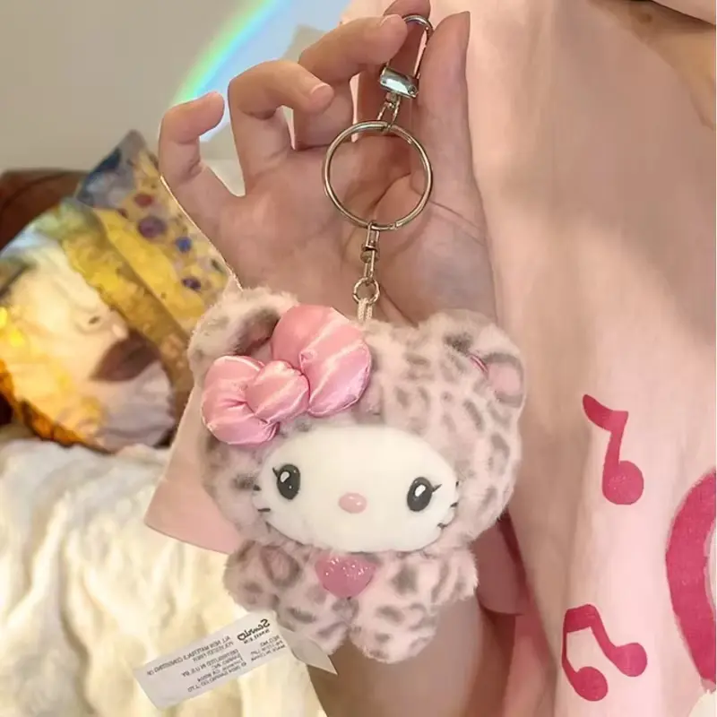 Hello Kitty Plush Doll Keychain Kuromi Cartoon Leopard Print Bear Series Backpack Plushs Pendant Anime Toys Children Gift
