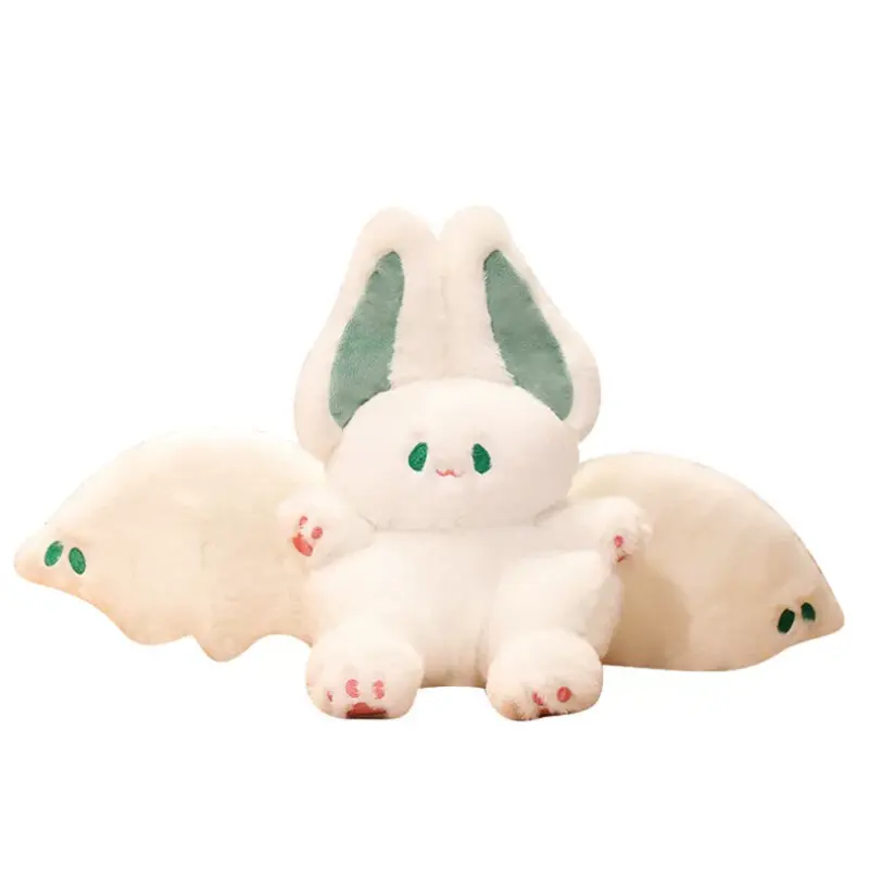 Cotton doll, smiling bat, big white rabbit plush toy, giving a birthday gift to a friend