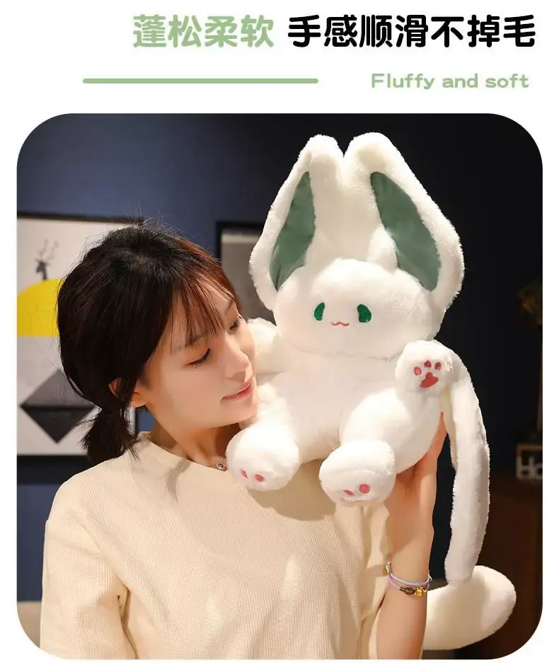 Cotton doll, smiling bat, big white rabbit plush toy, giving a birthday gift to a friend