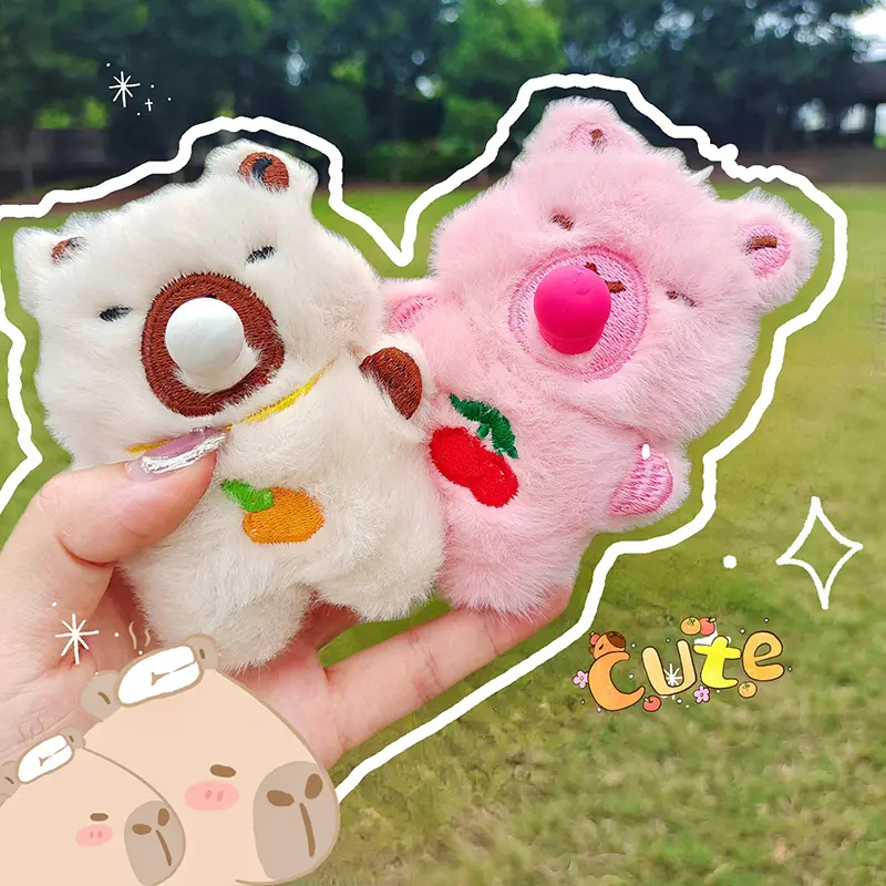 10CM Capybara Anime Plush Toy Keychain Cartoon Capybara Blow Bubbles Stuffed Animals Baby Children Toys Pendant Holiday Gifts