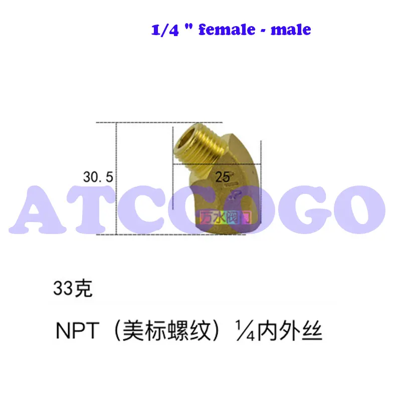 NPT Beauty Standard Thread 1/8 1/4 3/8 45/135 degrees elbow