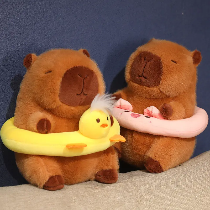 22cm Cute Swimming Ring Capybara Plush Doll Cartoon Yellow Duck Unicorn Rabbit Animal Capybara Plush Toy Home Decor Gift For Kid