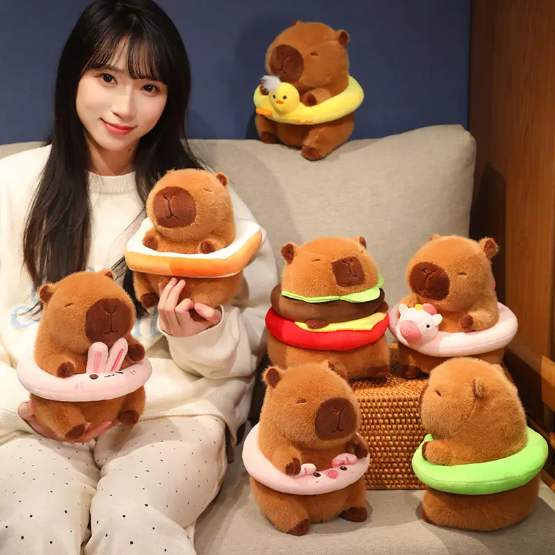 22cm Cute Swimming Ring Capybara Plush Doll Cartoon Yellow Duck Unicorn Rabbit Animal Capybara Plush Toy Home Decor Gift For Kid