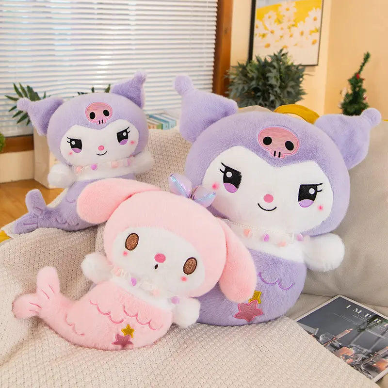 Sanrio Plush Kawaii Hello Kitty Doll My Melody Kuromi Plushie Cinnamoroll Pochacco Mermaid Plush Toys Cute Doll Gifts for Kids