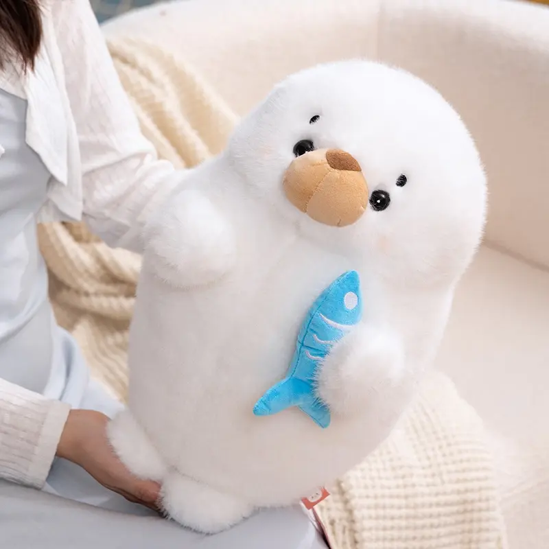 35cm Creative Fish-Holding Seal Plush Stuffed Doll Cute Animal Plush Toys Kawaii Room Decoration Doll Pillow Kids Birthday Gifts