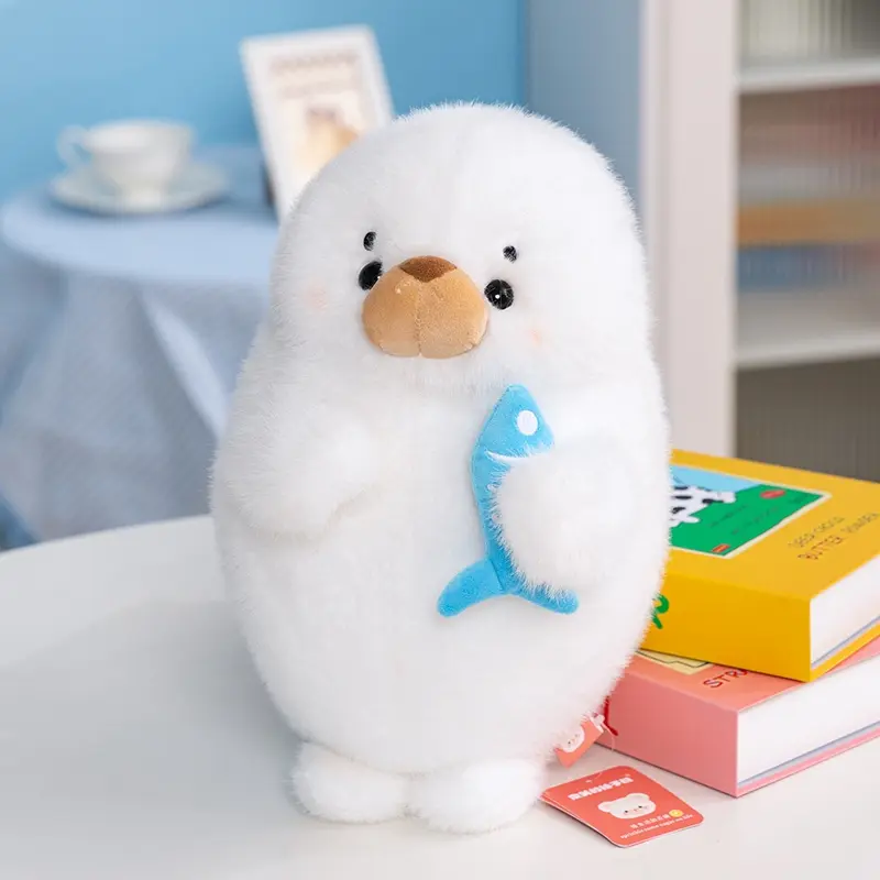 35cm Creative Fish-Holding Seal Plush Stuffed Doll Cute Animal Plush Toys Kawaii Room Decoration Doll Pillow Kids Birthday Gifts
