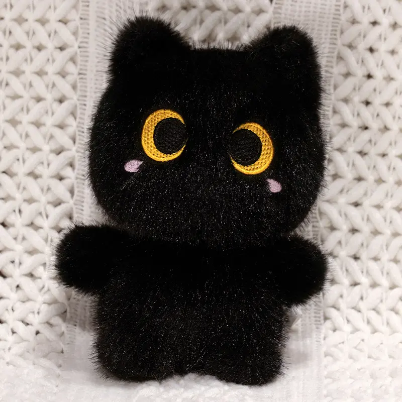 20CM Cute Black Cat Plush Companion Doll Siamese Gray Kitten Stuffed Small Ornaments Desktop Decoration Toys Xmas Gifts
