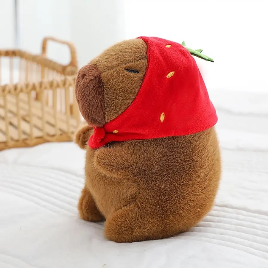 20cm Capybara Plush Toy Stuffed Animal Plushies Capibara with Strawberry Hat Turtle Backpack Kapibala Soft Doll Christmas Gift