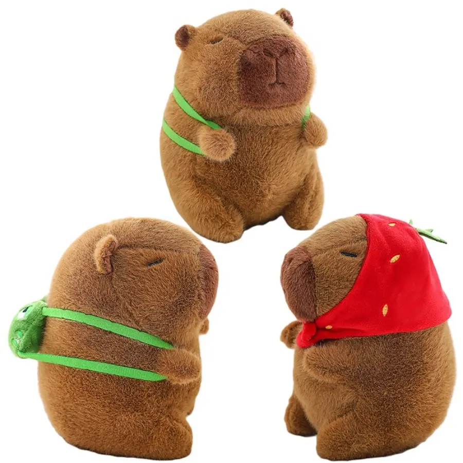 20cm Capybara Plush Toy Stuffed Animal Plushies Capibara with Strawberry Hat Turtle Backpack Kapibala Soft Doll Christmas Gift