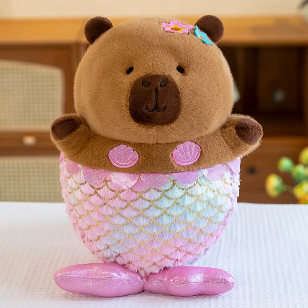 Kawaii Dress Up Mermaid Capybara Plush Cartoon Fluffy Capybara Plush Toy Simulation Soft Capibara Fluffty Doll Home Decor