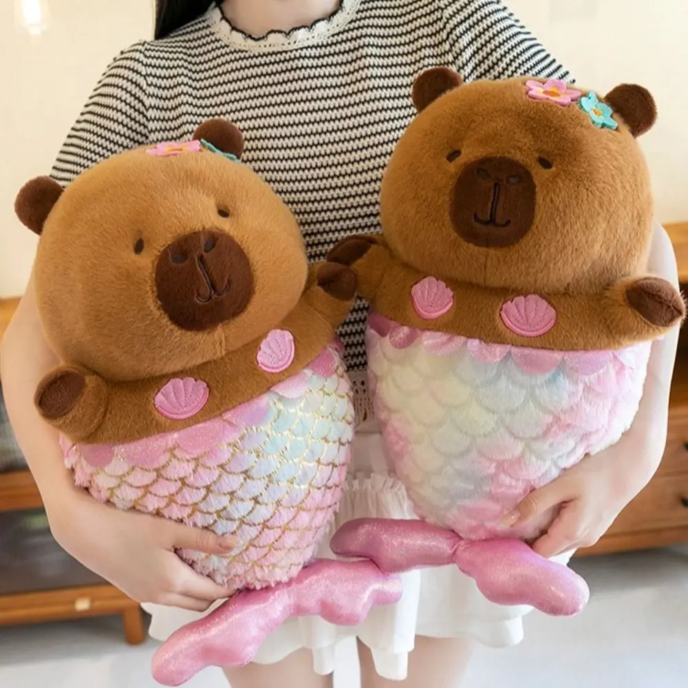 Kawaii Dress Up Mermaid Capybara Plush Cartoon Fluffy Capybara Plush Toy Simulation Soft Capibara Fluffty Doll Home Decor