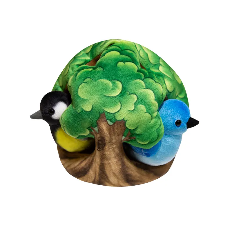 Creative Plush Tree House and Bird Doll Toys Simulation Stump Stuffed Cute Animal Doll Home Office Decor Funny Gift for Girls