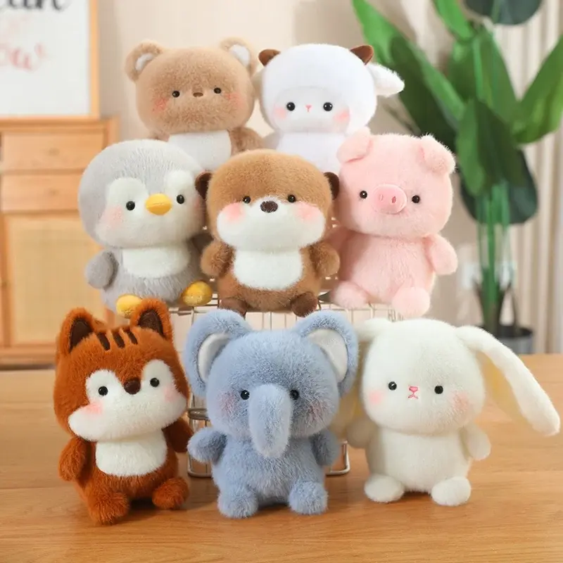 14 Styles Mini Cuddly Desktop Pets Plush Toys Soft Fluffy Baby Animals Doll Cartoon Fox Rabbit Elephant Panda Toys Room Decor