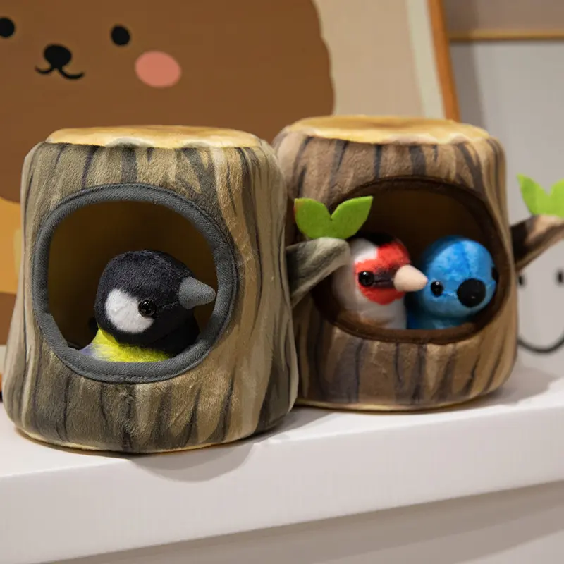 Creative Plush Tree House and Bird Doll Toys Simulation Stump Stuffed Cute Animal Doll Home Office Decor Funny Gift for Girls