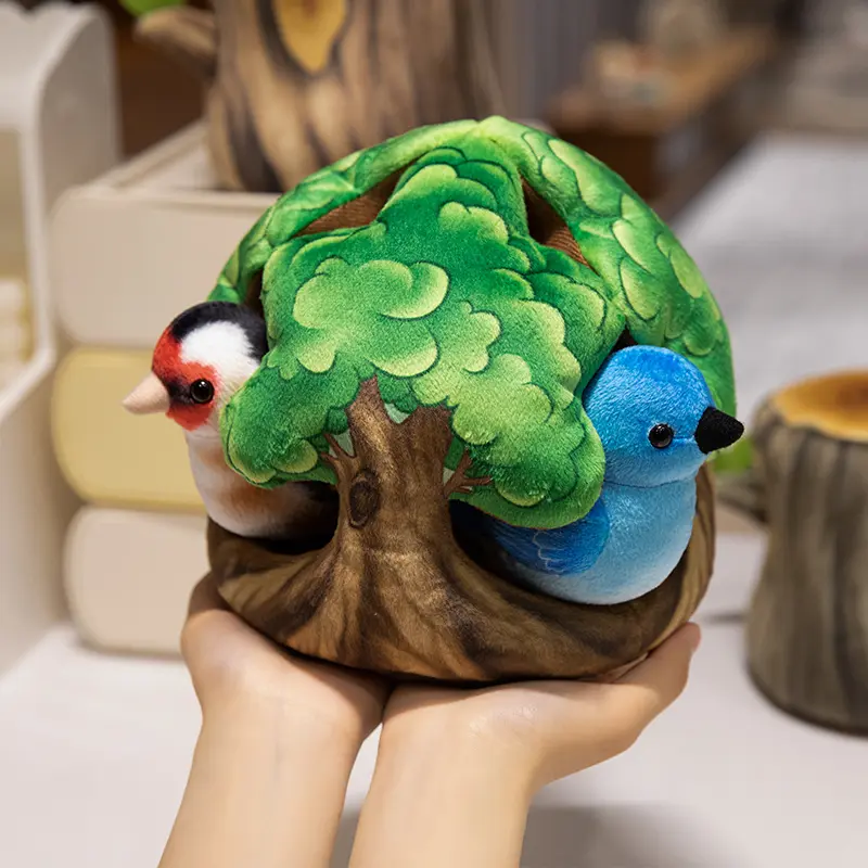 Creative Plush Tree House and Bird Doll Toys Simulation Stump Stuffed Cute Animal Doll Home Office Decor Funny Gift for Girls