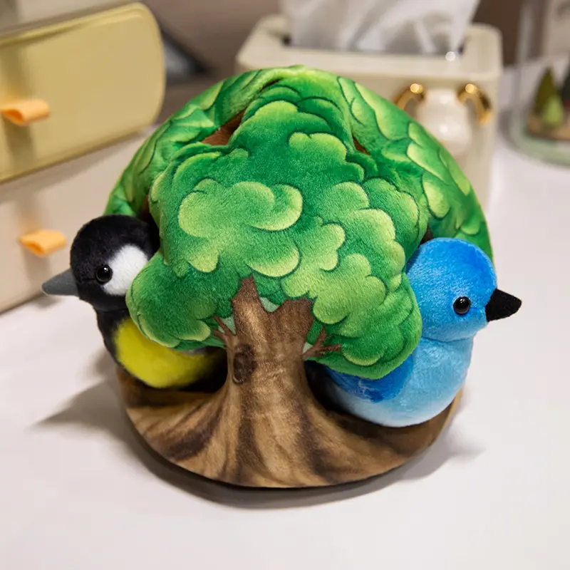 Creative Plush Tree House and Bird Doll Toys Simulation Stump Stuffed Cute Animal Doll Home Office Decor Funny Gift for Girls