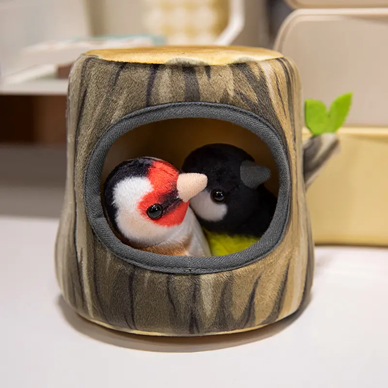 Creative Plush Tree House and Bird Doll Toys Simulation Stump Stuffed Cute Animal Doll Home Office Decor Funny Gift for Girls