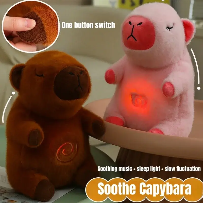30cm Doll with Sound and Light Kids Animals Plush Toys Baby Breathing Capybara Sleeping Appease Companion Snoring Christmas Gift