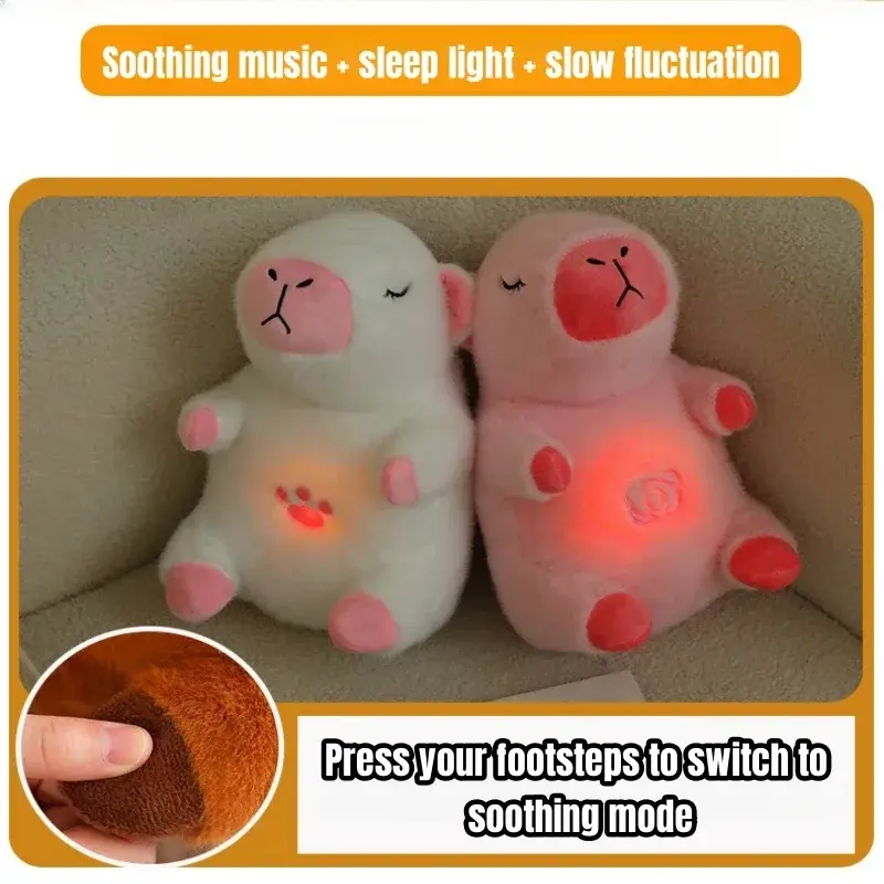 30cm Doll with Sound and Light Kids Animals Plush Toys Baby Breathing Capybara Sleeping Appease Companion Snoring Christmas Gift