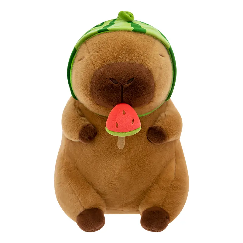 23-40cm Cartoon Plush Toy Watermelon Hat Capybara Doll Internet Celebrity Same Style Watermelon Head Cover Capybara Doll