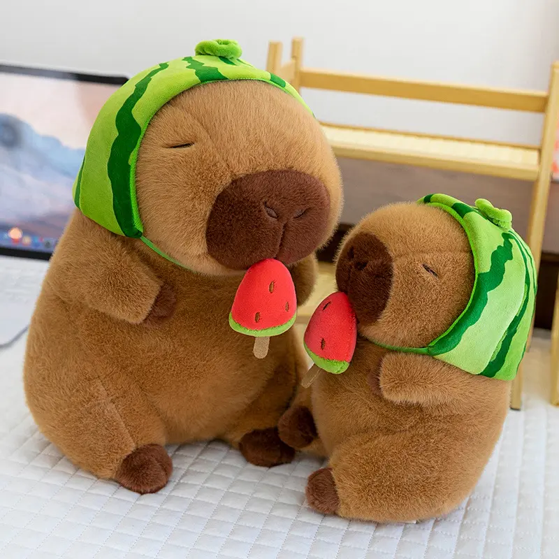 23-40cm Cartoon Plush Toy Watermelon Hat Capybara Doll Internet Celebrity Same Style Watermelon Head Cover Capybara Doll