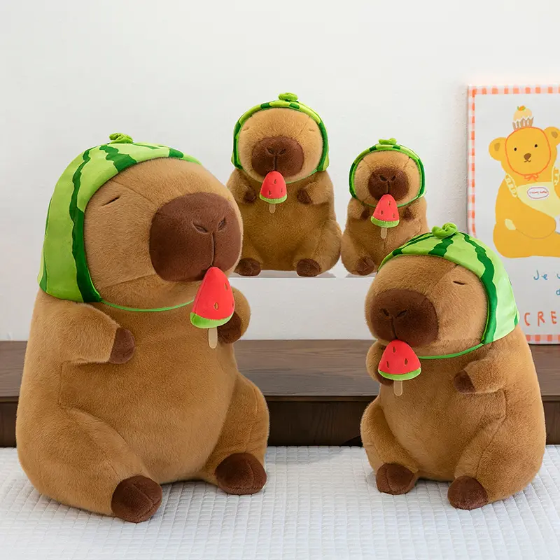 23-40cm Cartoon Plush Toy Watermelon Hat Capybara Doll Internet Celebrity Same Style Watermelon Head Cover Capybara Doll