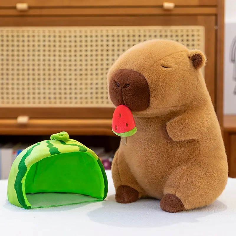 23-40cm Cartoon Plush Toy Watermelon Hat Capybara Doll Internet Celebrity Same Style Watermelon Head Cover Capybara Doll