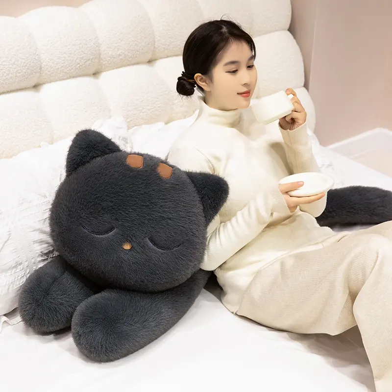 Giant Cute Black/Gray Lying Cat Plush Toys Soft Simulated Cat Plushie Dolls Pillow Stuffed Animal Lovely Birthday Gift