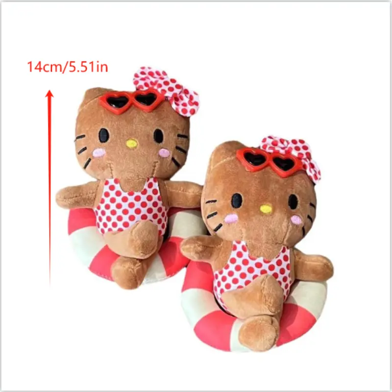 Cute Leather Hello Kitty Plush Dolls Toys Keychain Swimming Ring KT Bag Ornaments Gifts