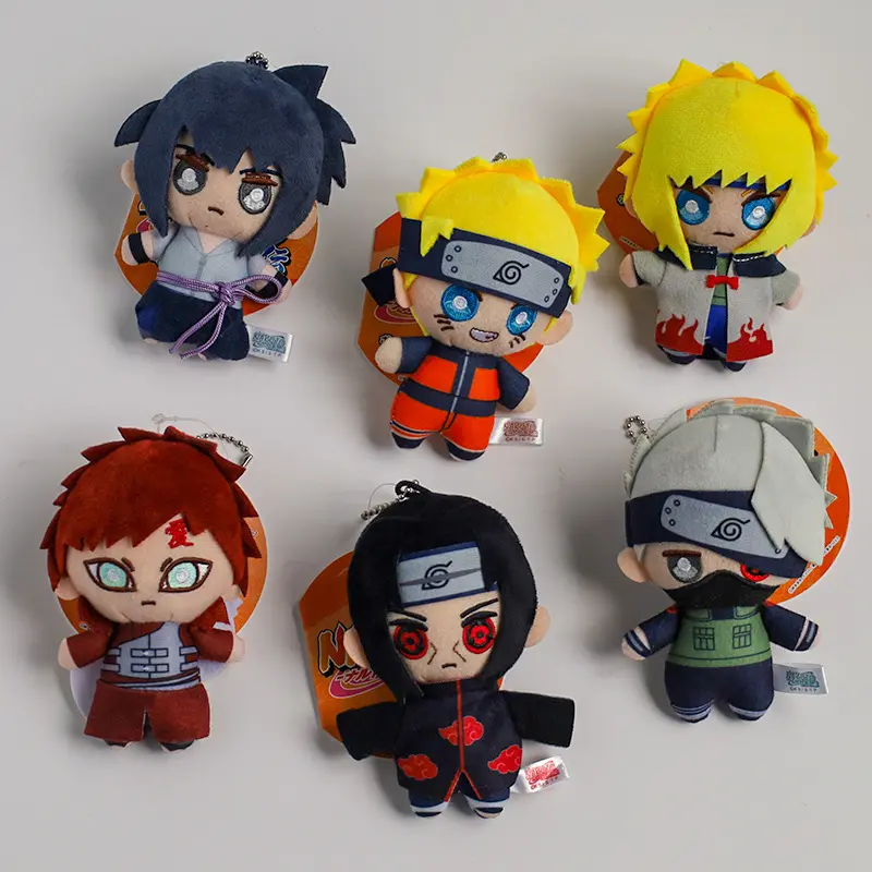 Naruto Shippuden Anime Peripherals Plush Toy Keychain 11cm Naruto Cartoon Kakashi Gaara Cotton Doll Key Ring&Bag Hanger Ornament