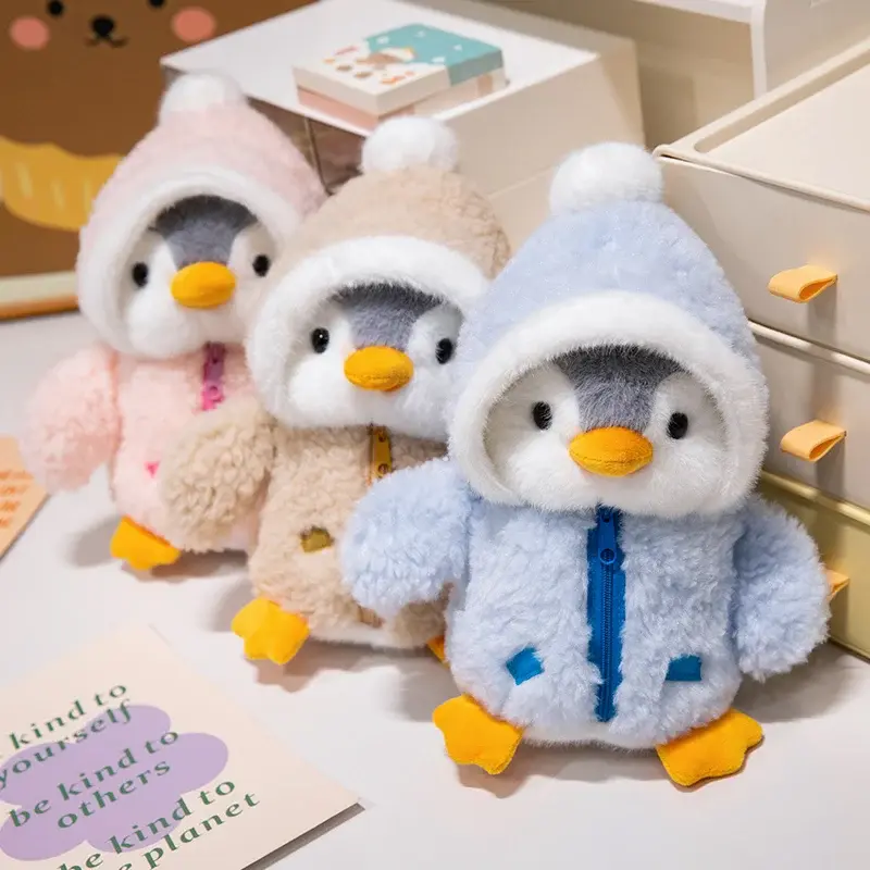 New Cute Penguin Plush Toy Baby Comforting Sleep Doll Fluffy Penguin Wearing Clothes Hats Stuffed Animal Pillow Birthday Gifts