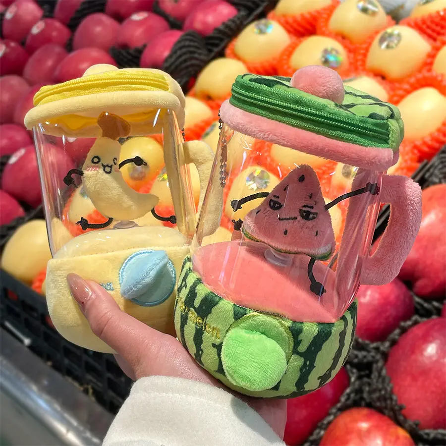 Fun Drawstring Rotating Plush Toys Fruit Juicer Watermelon Banana Orange Play House Interactive Toy for Kids Baby Birthday Gifts