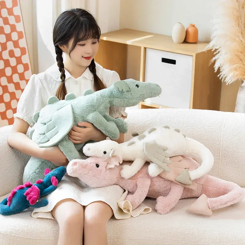 30-70cm Cartoon Hot Flying Dragon Plush Toy With Wings Blue Green White Pink Long Dragon Plush Toy Pillow Gift For Boy And Girl