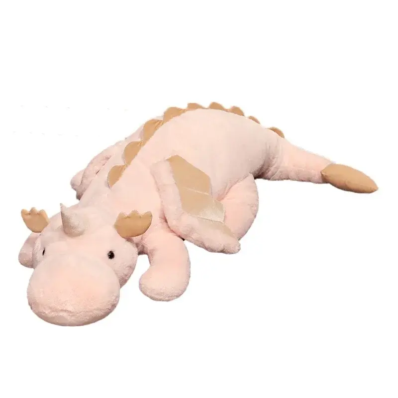 Cartoon Giant Flying Dragon White Pink Snow Dragon Plush Dinosaur Plushie Toy Soft Stuffed Animal Doll Big Sleep Pillow Kid Gift