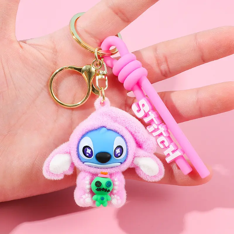 Lilo & Stitch Toys Keychian Anime Stitch Pendant Keychain Sweet Pink Angel Keychian Women Car Keyring Girl Birthday Gift New