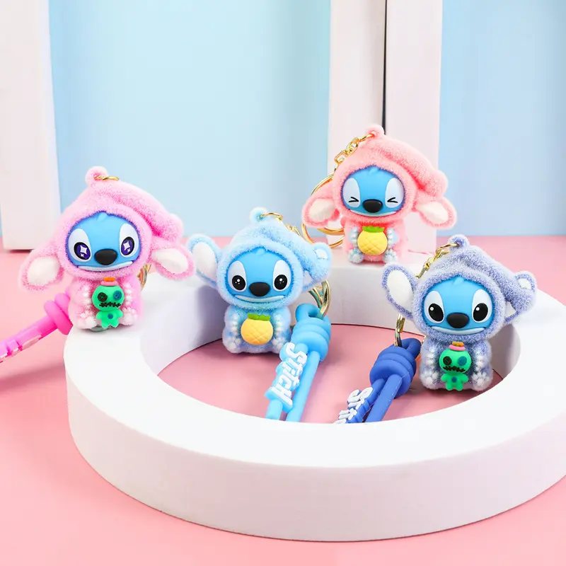 Lilo & Stitch Toys Keychian Anime Stitch Pendant Keychain Sweet Pink Angel Keychian Women Car Keyring Girl Birthday Gift New