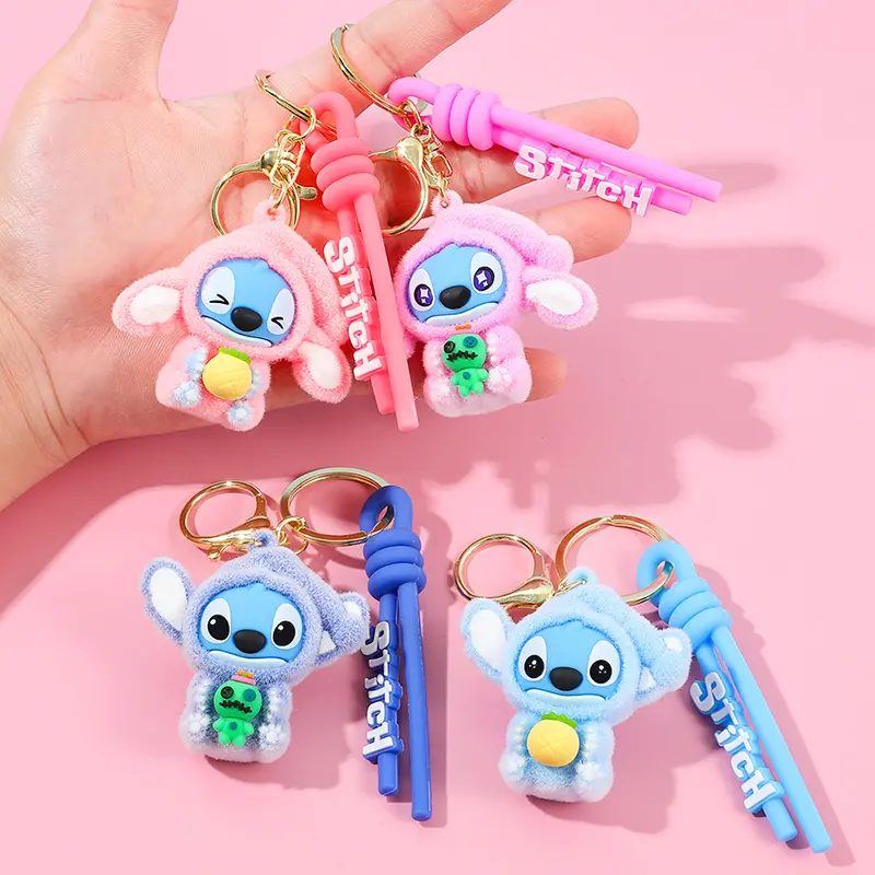 Lilo & Stitch Toys Keychian Anime Stitch Pendant Keychain Sweet Pink Angel Keychian Women Car Keyring Girl Birthday Gift New