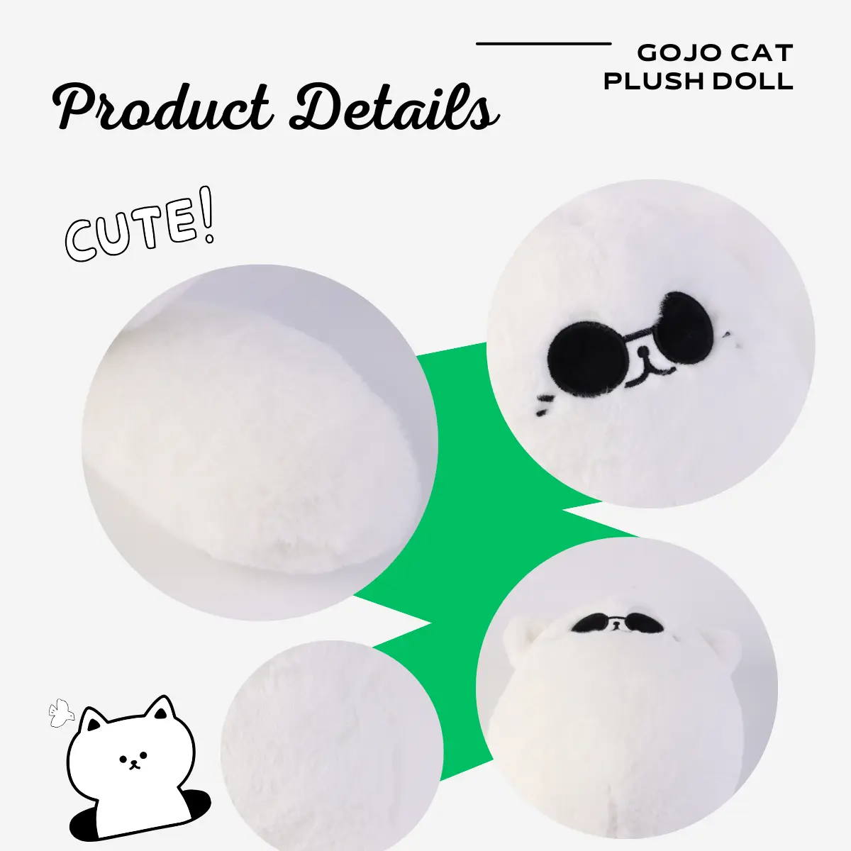 30cm Soft Gojo Cat Plush Pillow Hot Anime Sunglasses White Cat Plushies Toys Stuffed Animals Doll Home Decor Kids Birthday Gift