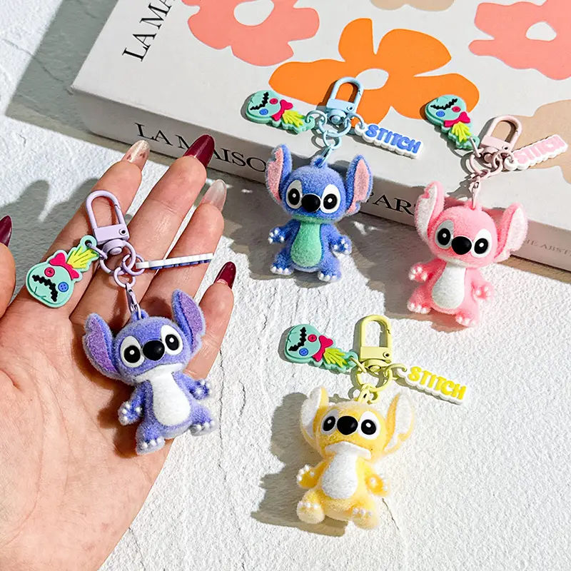 Lilo & Stitch Toys Keychian Anime Stitch Pendant Keychain Sweet Pink Angel Keychian Women Car Keyring Girl Birthday Gift New